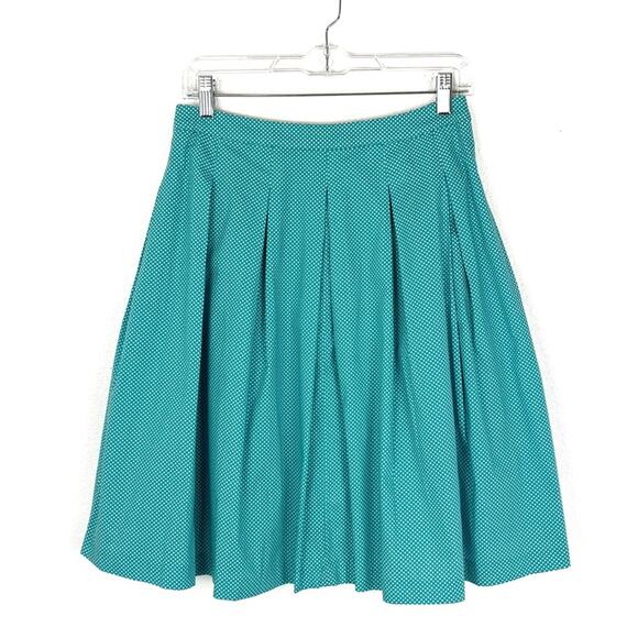 Talbots Womens Skirt Polka Dot Pleats A Line Fit Flare Swing Turquoise White 90s - Picture 1 of 5